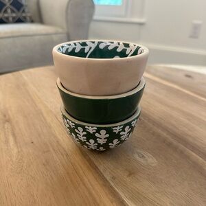 Mud Pie. Green Indigo Hand-painted Stoneware Ramekin Set of Three.